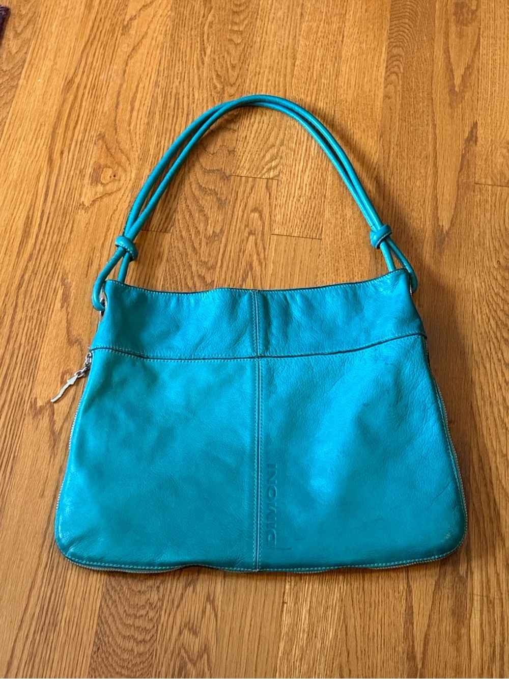 Dimoni Made in Spain Leather Hobo Shoulder Bag Expandable Zip/Side Bottom Teal